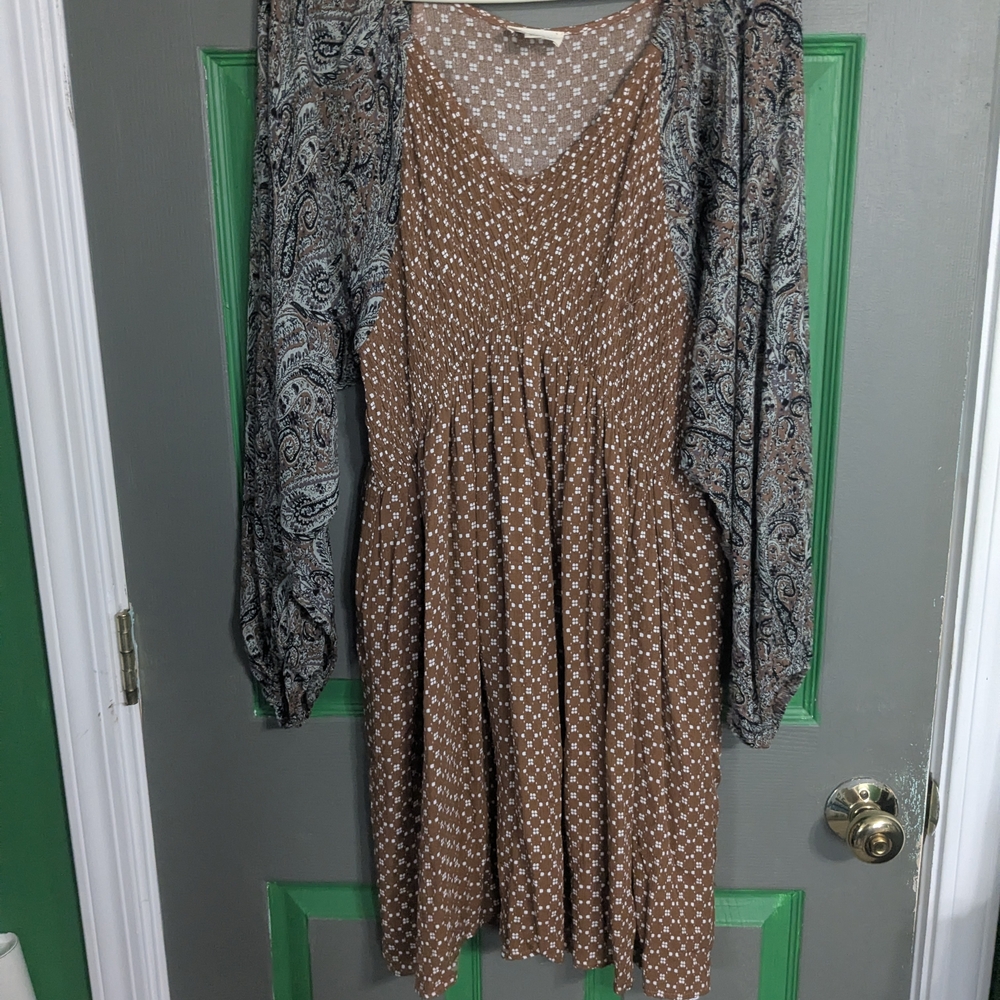1.4.3. Story by Line Up Tan Pleated Scoop Neck Sundress